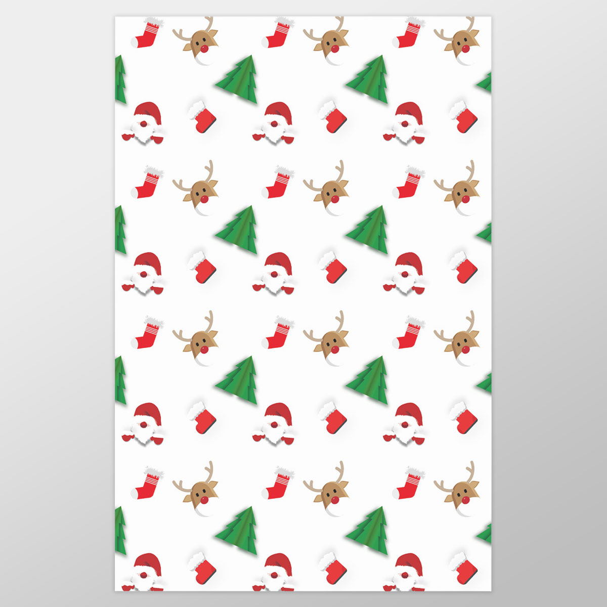 Santa Claus, Pine Tree Silhouette, Christmas Reindeer And Red Socks Seamless Pattern Wrapping Paper