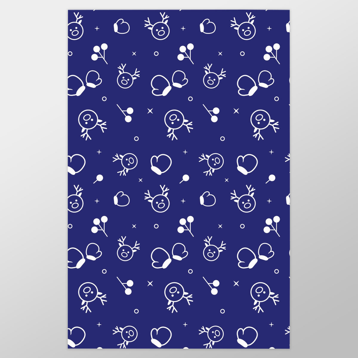 White And Blue Christmas Gloves And Reindeer Wrapping Paper