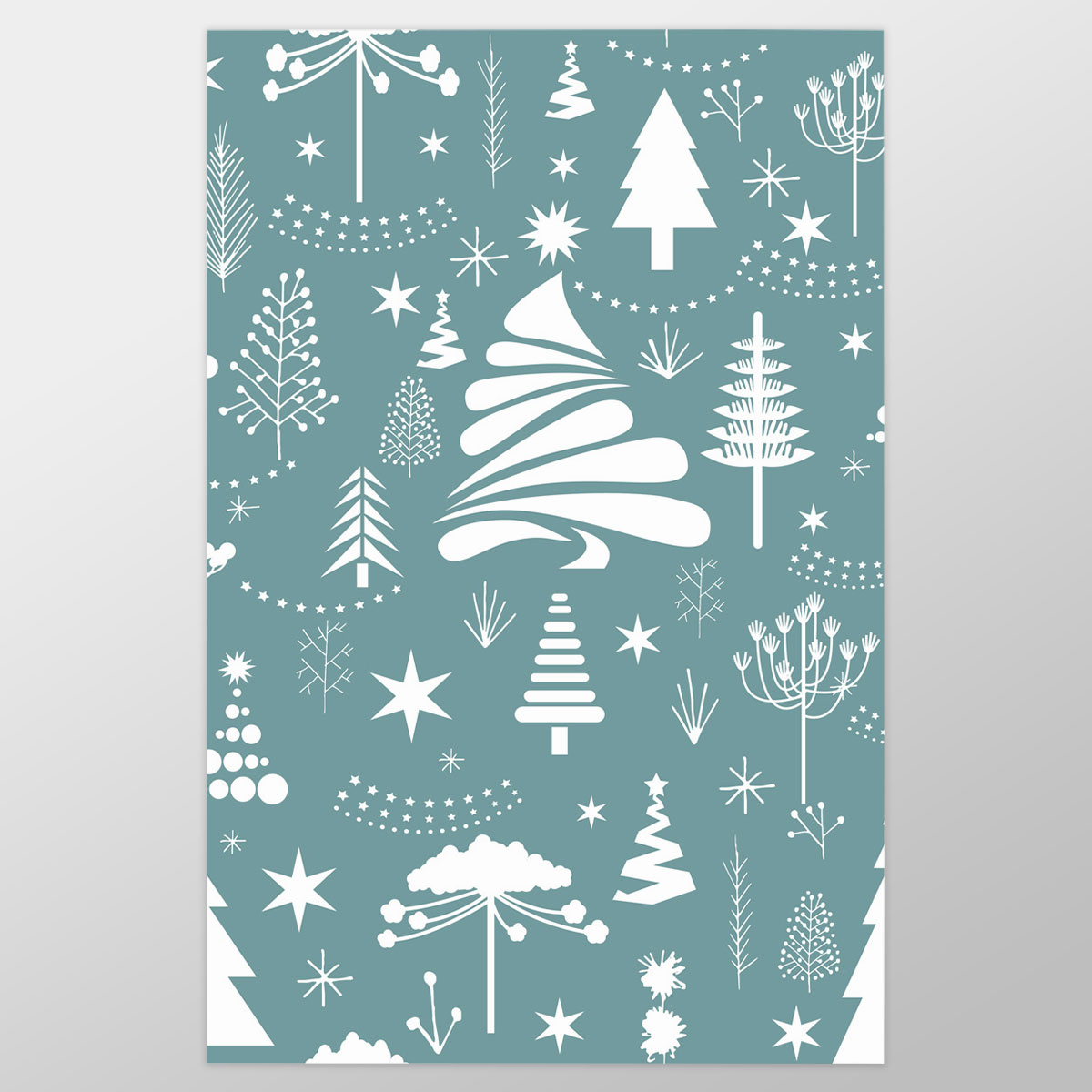 White And Blue Pine Tree Silhouette Pattern Wrapping Paper