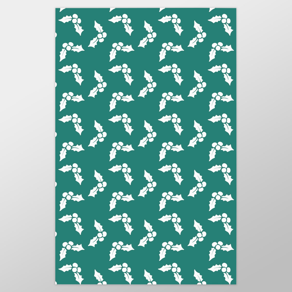 White And Dark Green Holly Leaf Christmas Wrapping Paper