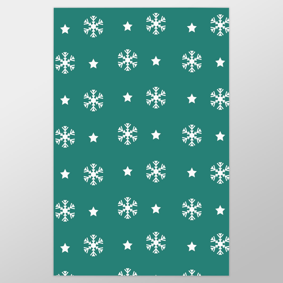 White And Dark Green Snowflake With Christmas Star Wrapping Paper