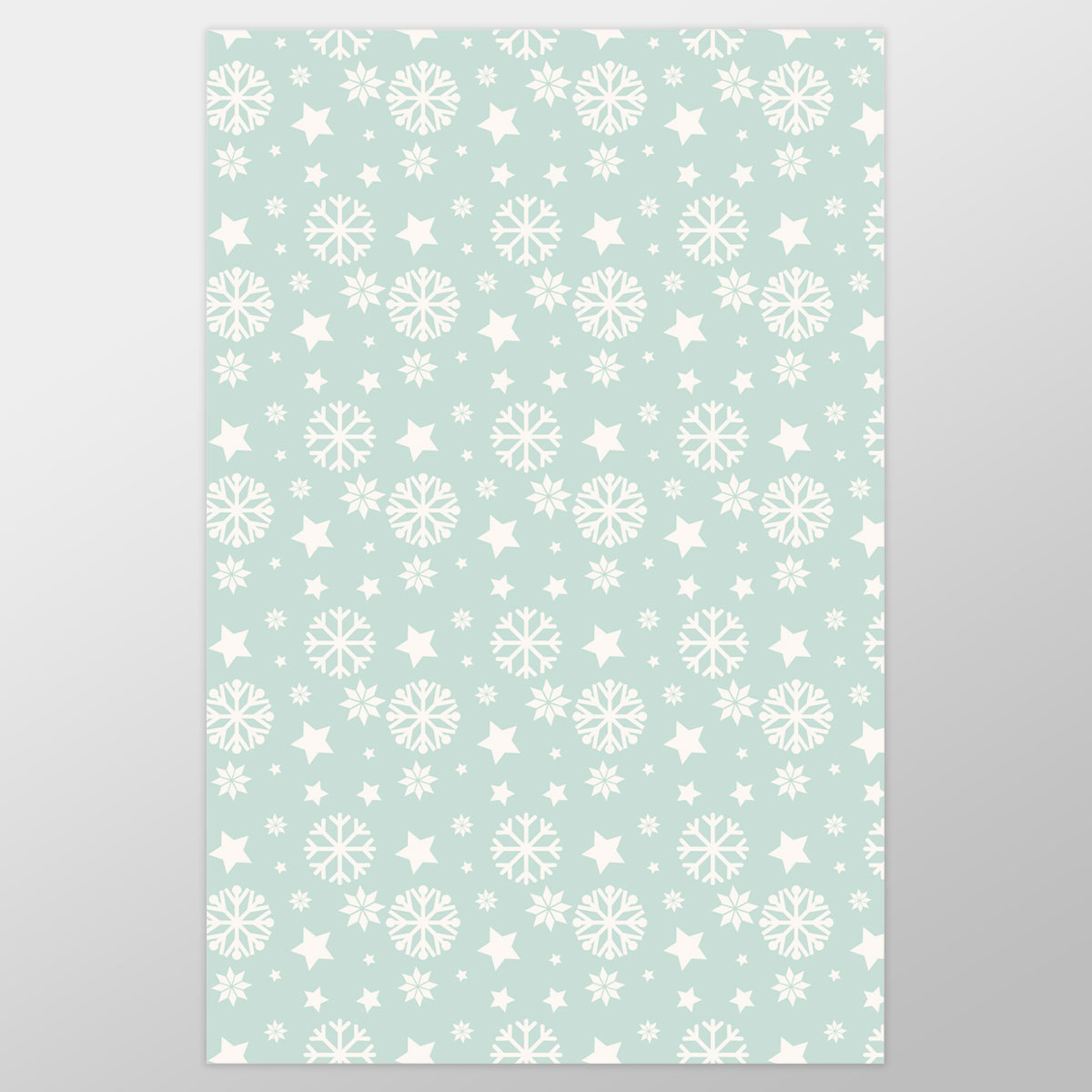 White And Light Green Snowflake And Christmas Stars Wrapping Paper
