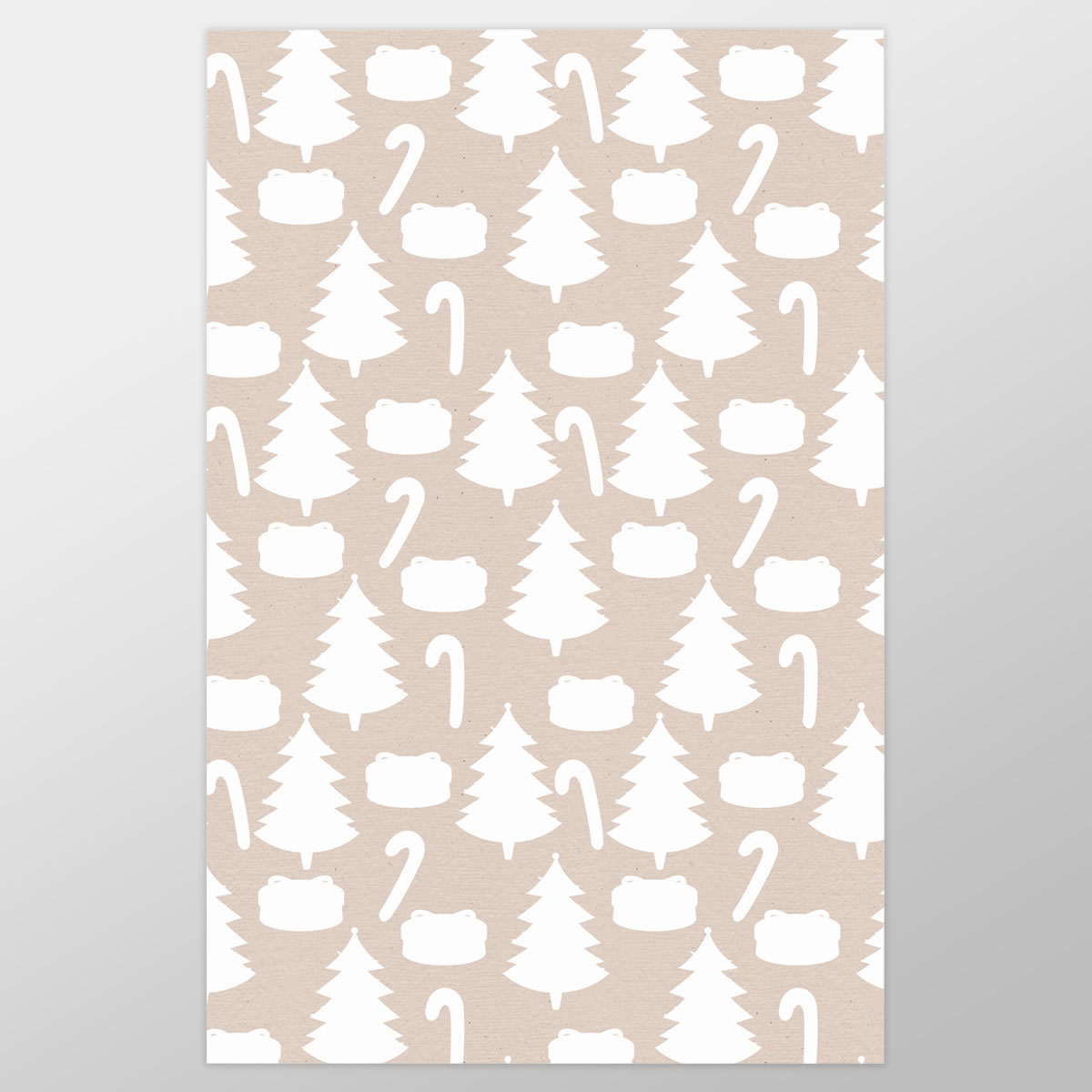 White Christmas Tree, Candy Cane On Beige Nude Background Wrapping Paper