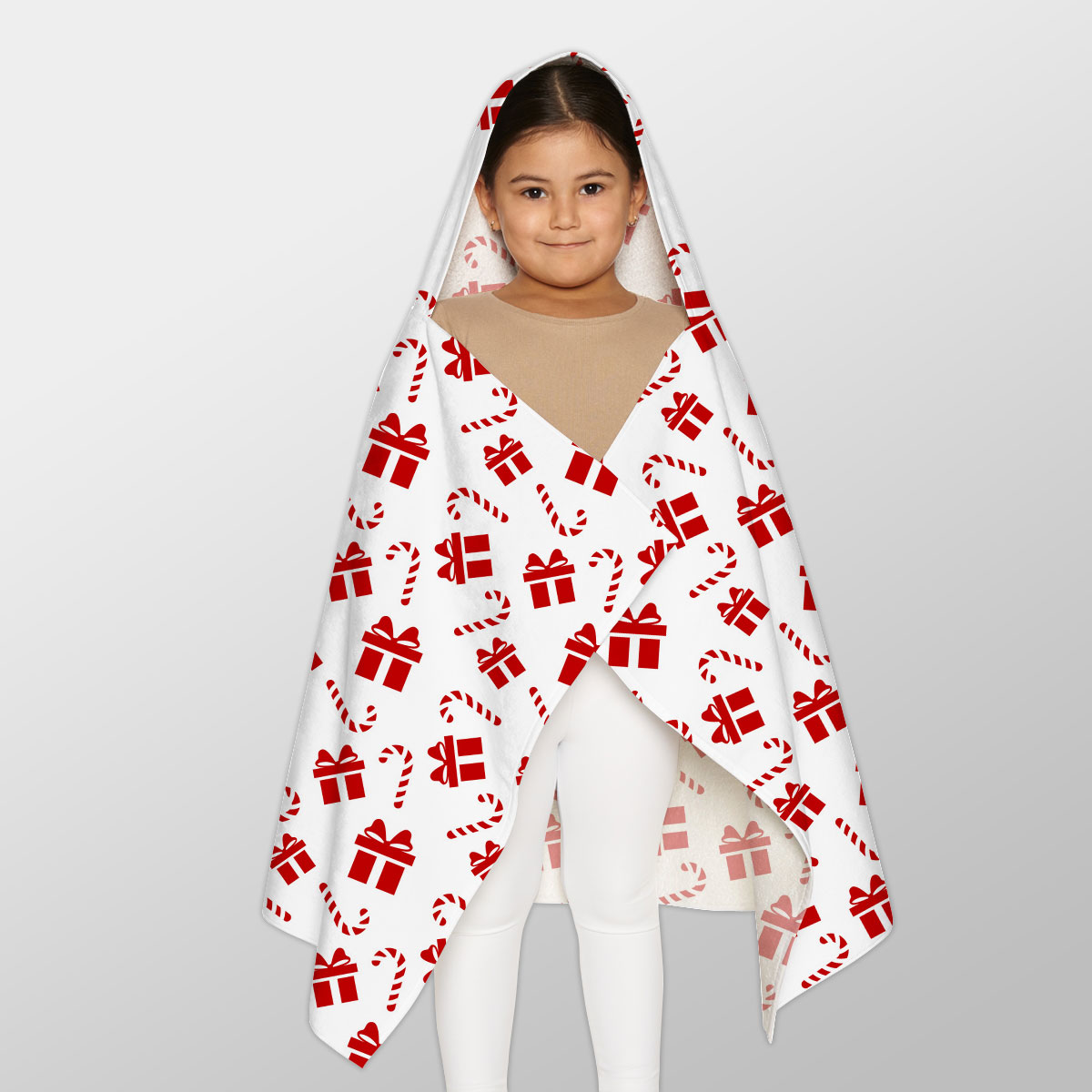 Christmas Gifts And Candy Canes Seamless White Pattern Youth Hooded Towel