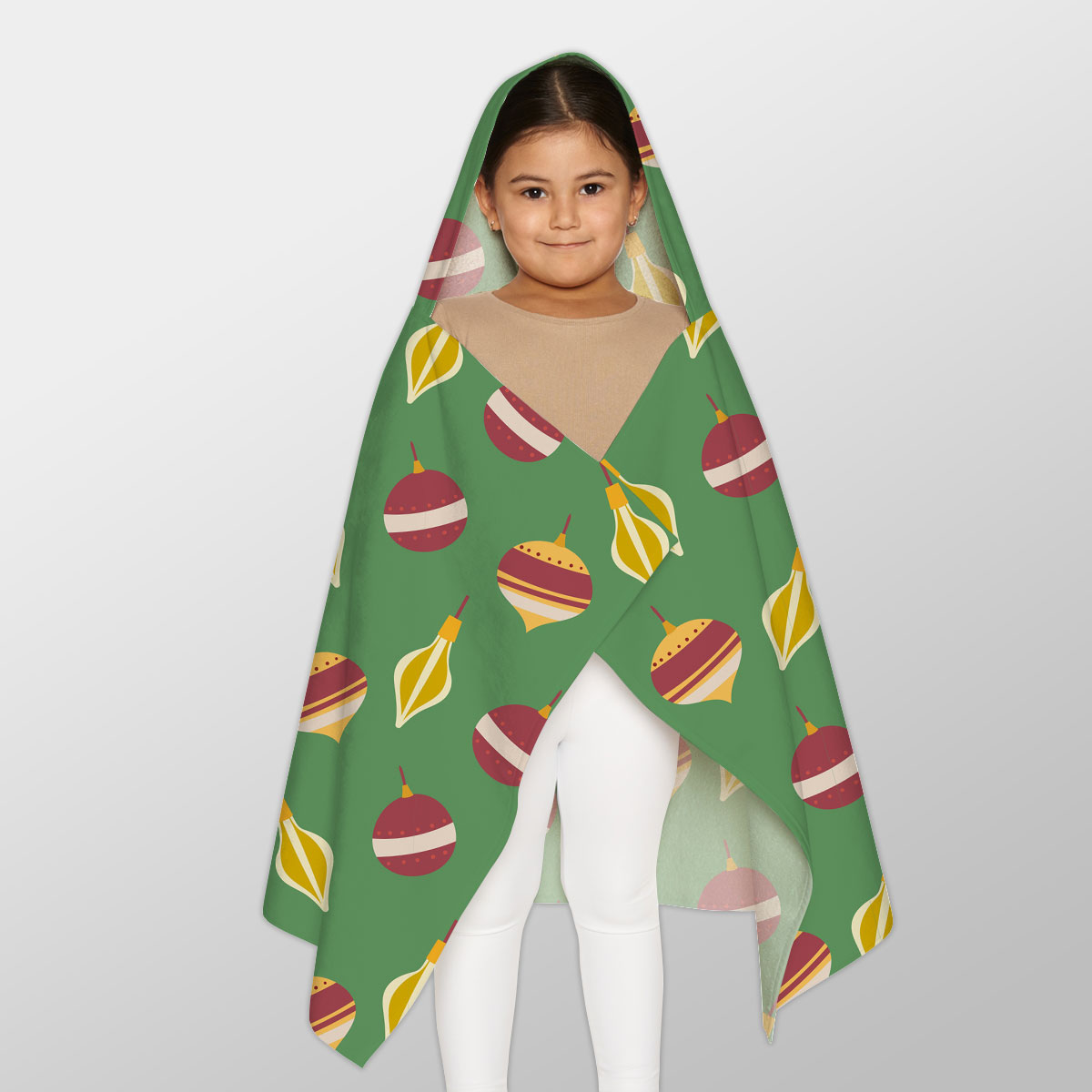 Christmas Light And Balls Seamless Green Pattern Youth Hooded Towel