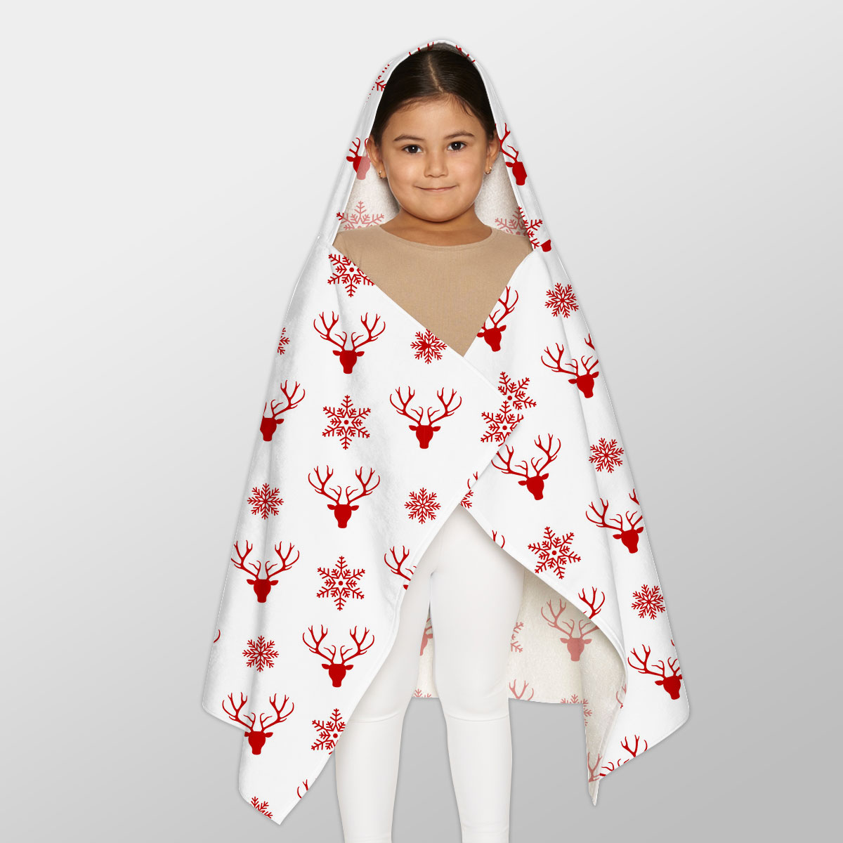 Christmas Reindeer And Snowflake Clipart Seamless White Pattern Youth Hooded Towel