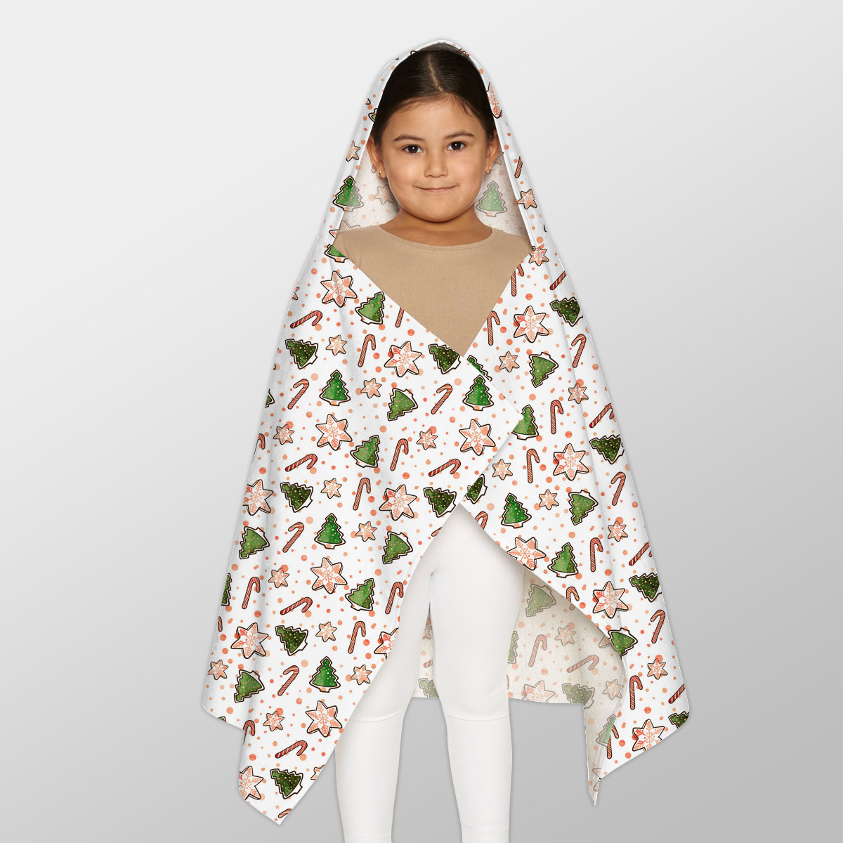 Christmas Tree, Pine Tree, Snowflake And Candy Canes Youth Hooded Towel