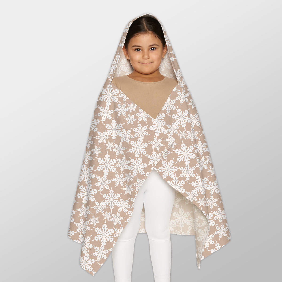 Christmas White Snowflake Christmas On Beige Nude Background Youth Hooded Towel