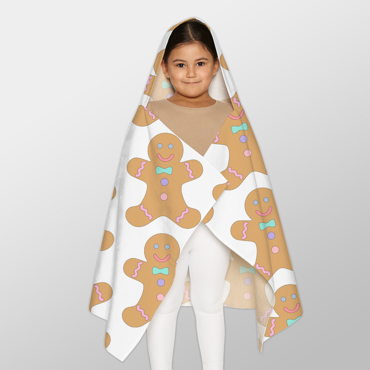 Cute Gingerbread Man Cookies Seamless Pattern Youth Hooded Towel