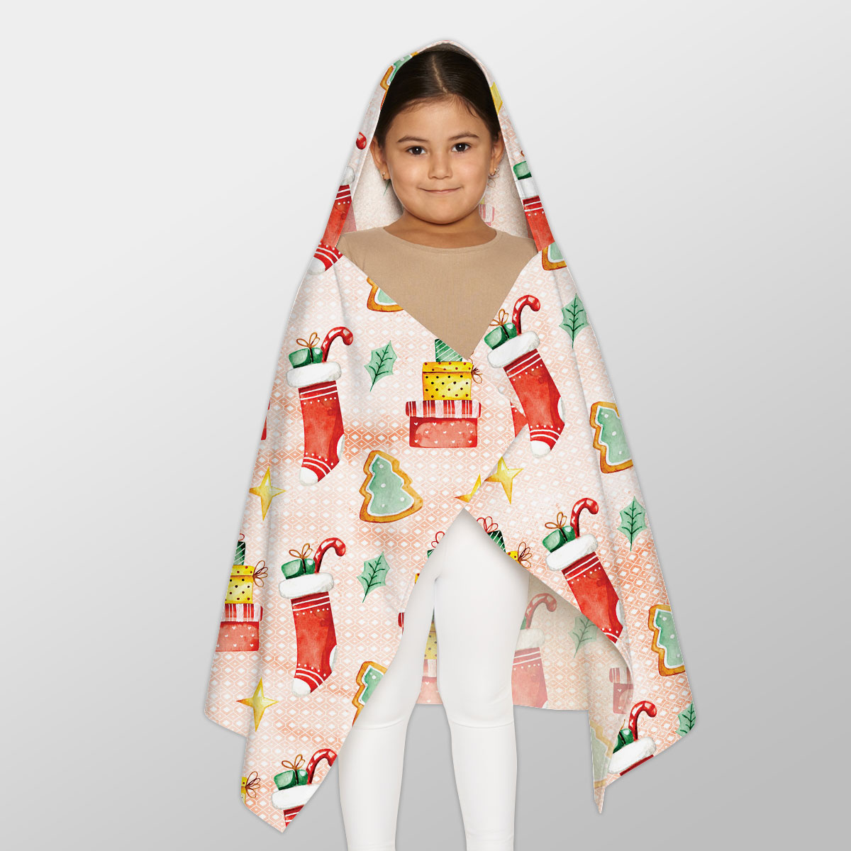 Gingerbread, Christmas Tree, Red Socks With Candy Canes Youth Hooded Towel