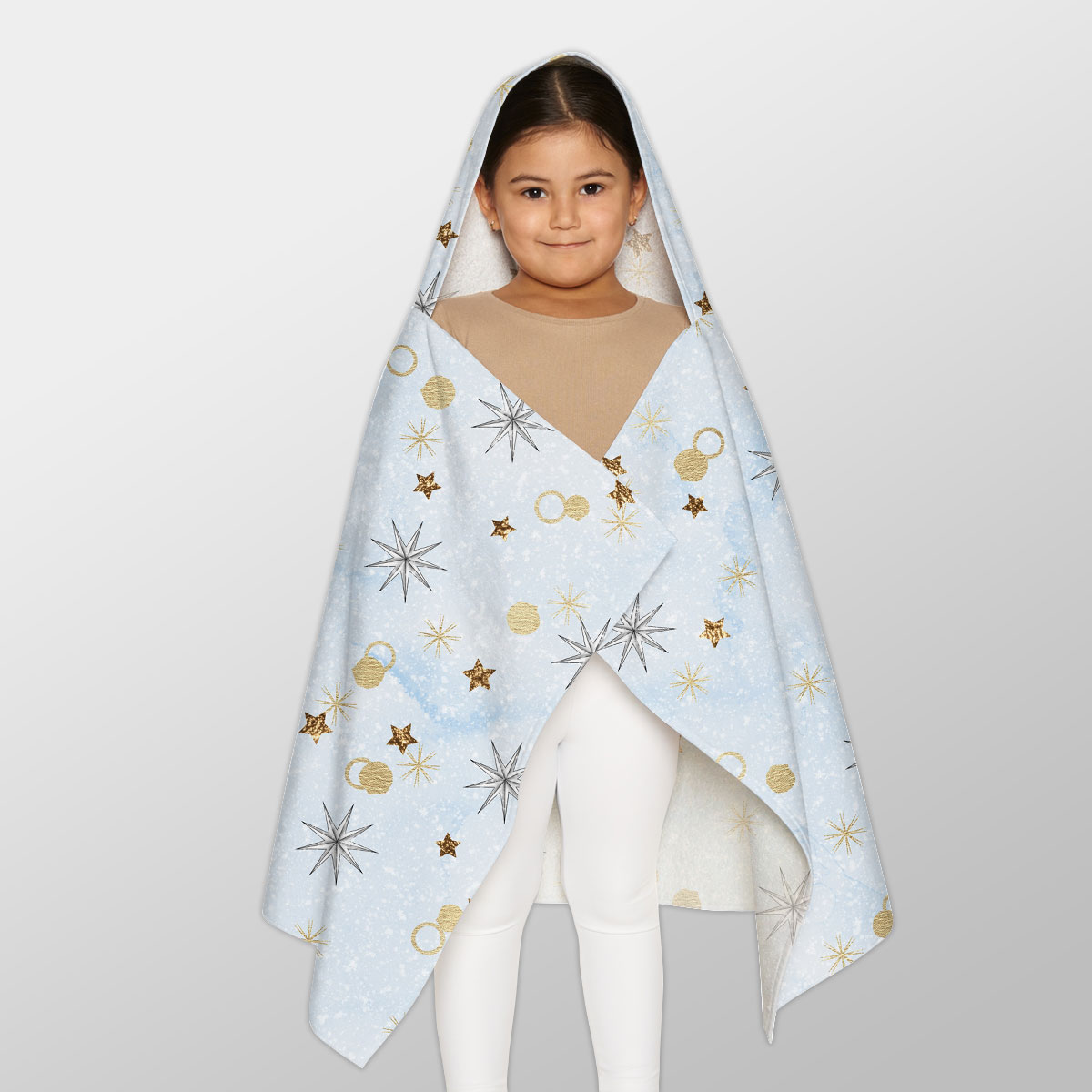 Gold Christmas Star On Snowflake Background Youth Hooded Towel