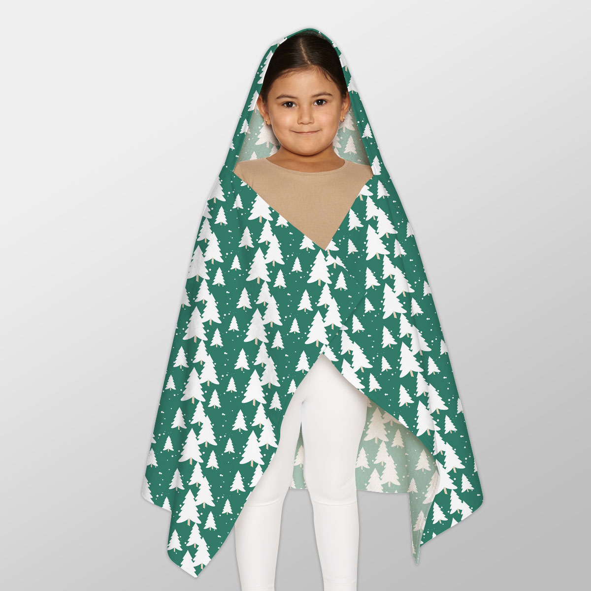 Green And White Christmas Tree Youth Hooded Towel