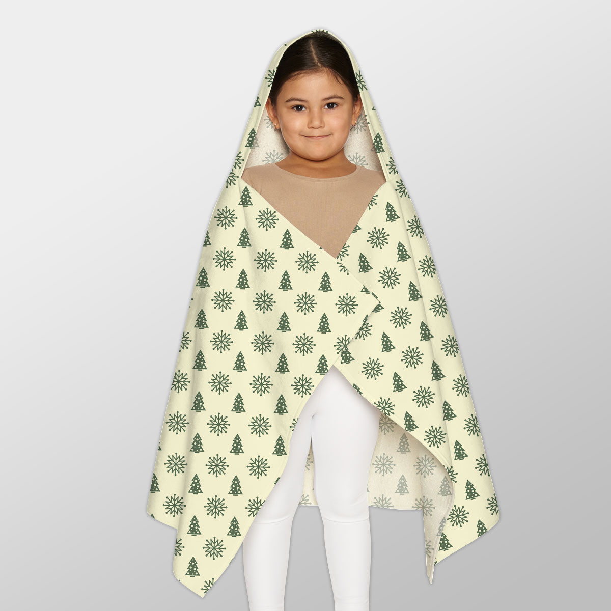 Green And Yellow Christmas Tree With Snowflake Youth Hooded Towel