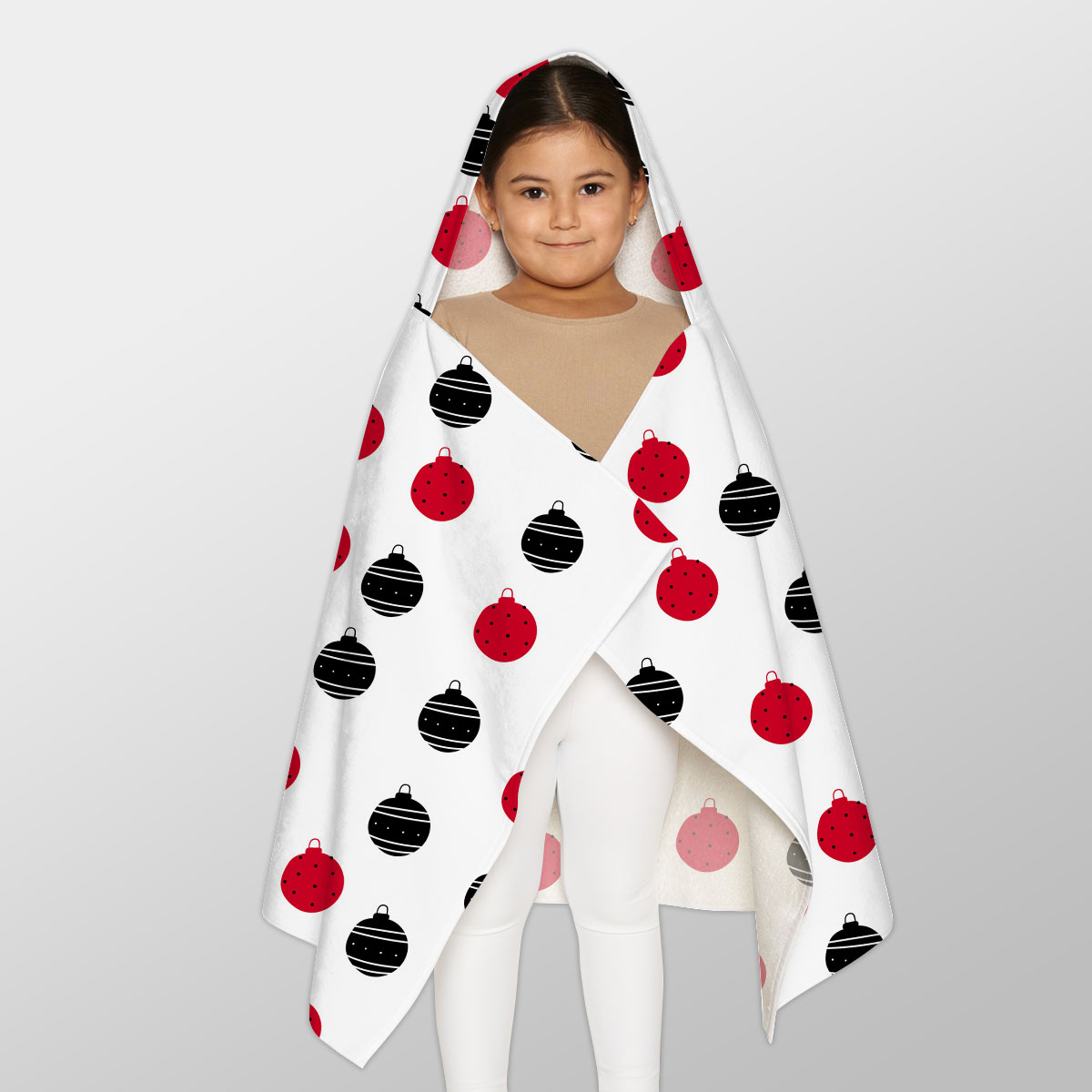 Hand Drawn Black and Red Christmas Balls Seamless Pattern Youth Hooded Towel