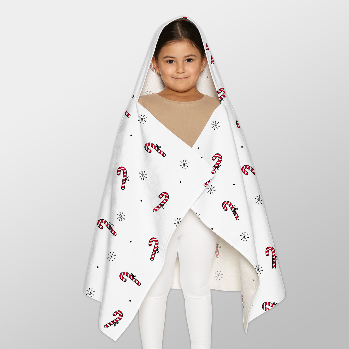 Hand Drawn Candy Canes, Snowflake Clipart Seamless White Pattern Youth Hooded Towel