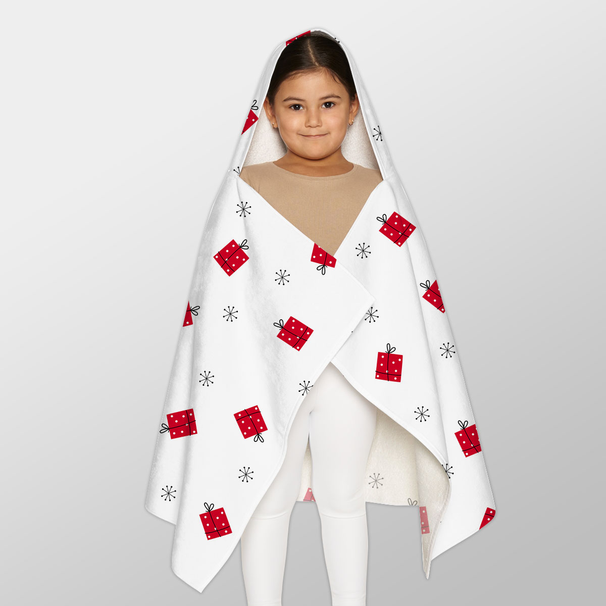 Hand Drawn Christmas Gifts, Snowflake Clipart Seamless White Pattern Youth Hooded Towel