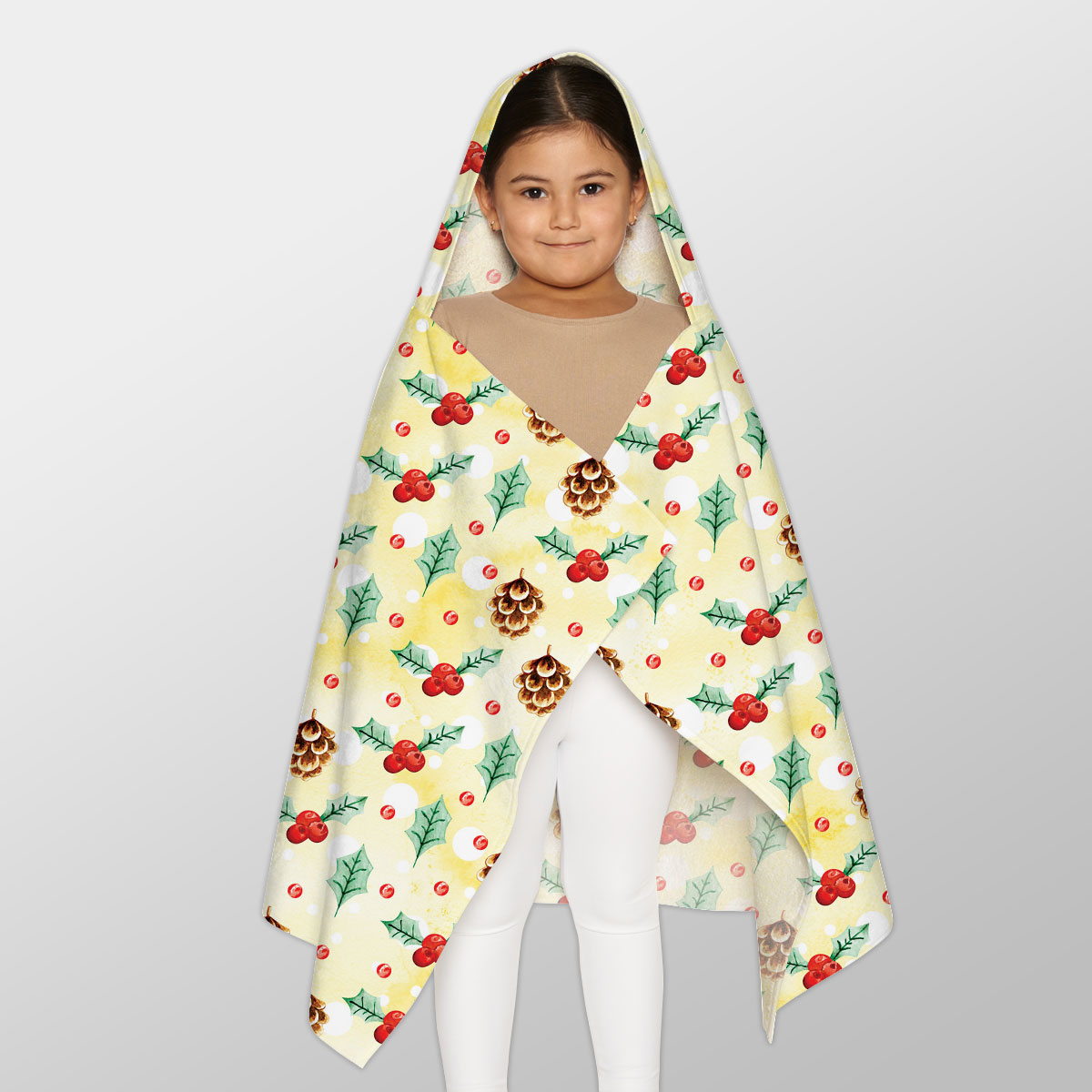 Holly Leaf, Pine Cone, Holly Berry Youth Hooded Towel