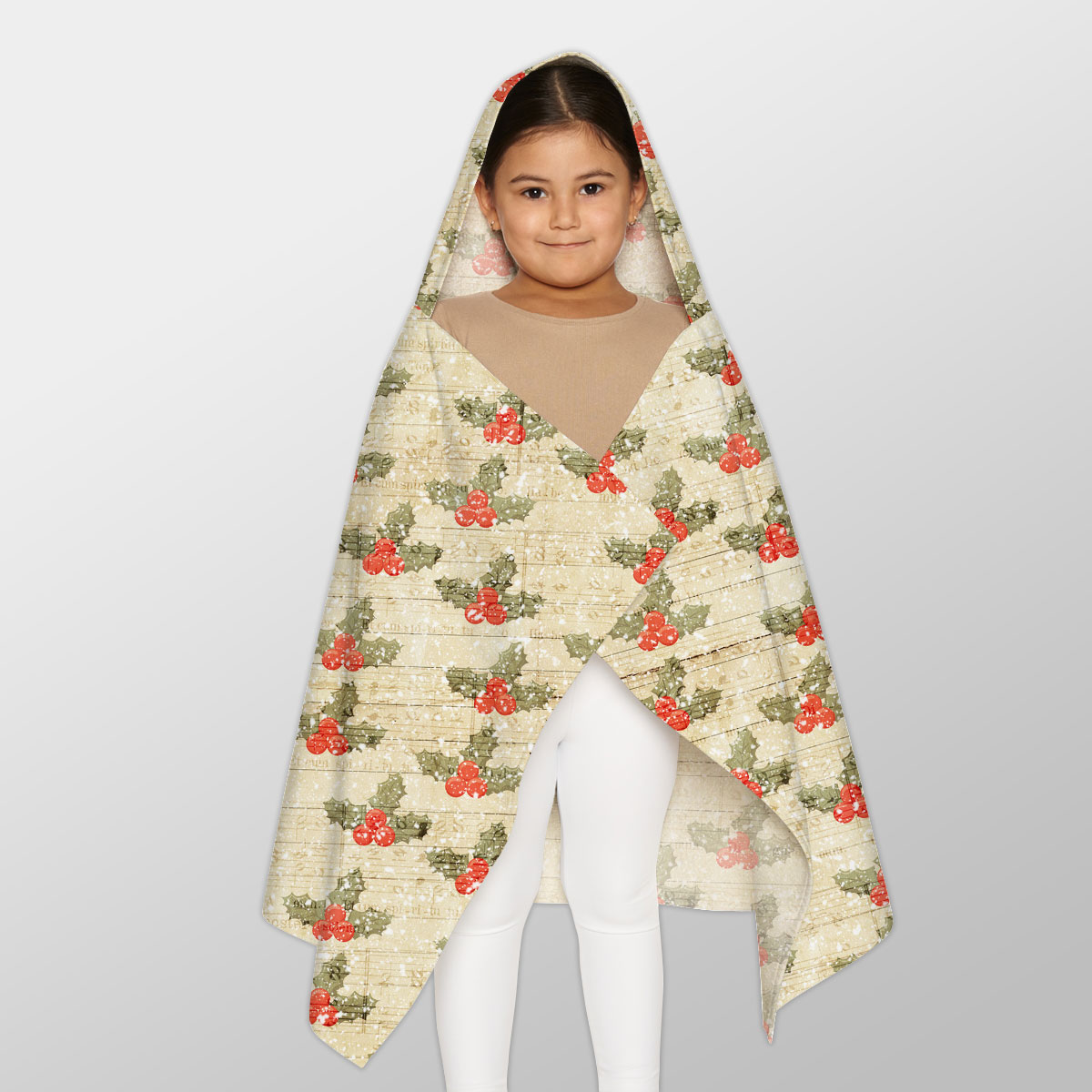 Holly Leaf On Snowflake Background Youth Hooded Towel