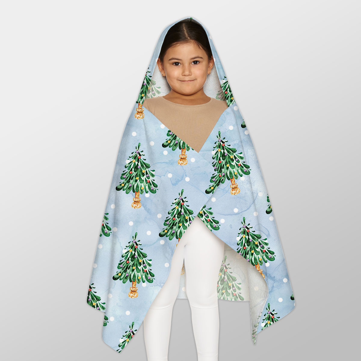 Pine Tree, Christmas Tree On Snowflake Background Youth Hooded Towel