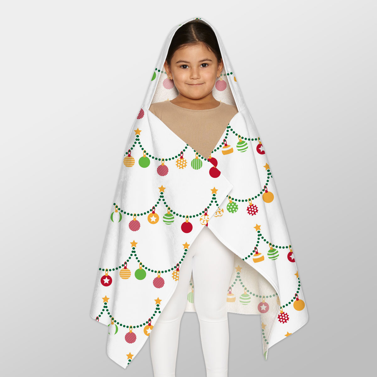 Red Green And White Christmas Light, Christmas Ball Youth Hooded Towel