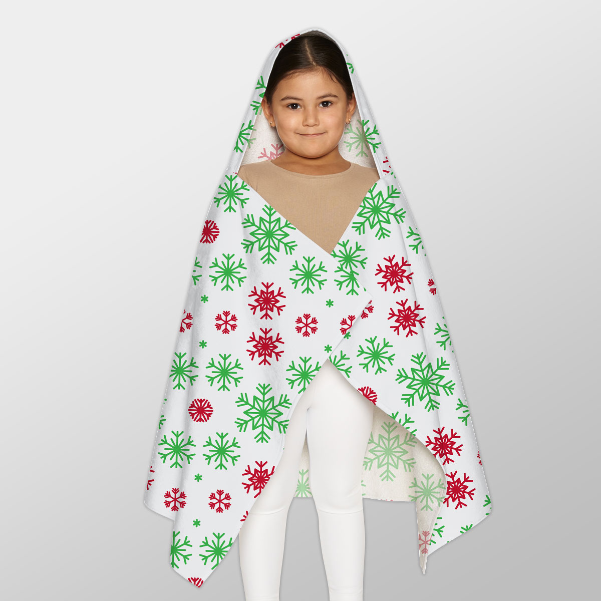 Red Green And White Snowflake Youth Hooded Towel