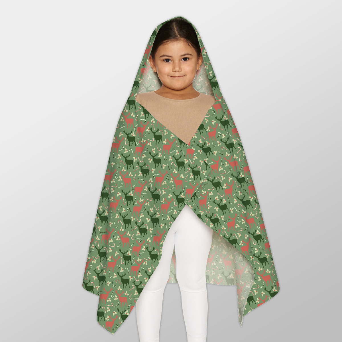 Reindeer, Christmas Flowers And Candy Canes Youth Hooded Towel