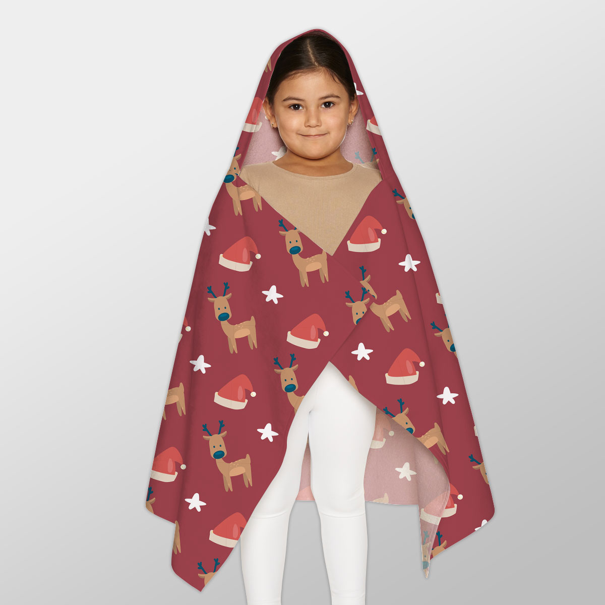 Reindeer Clipart, Santa Hat And Star Seamless Red Pattern Youth Hooded Towel