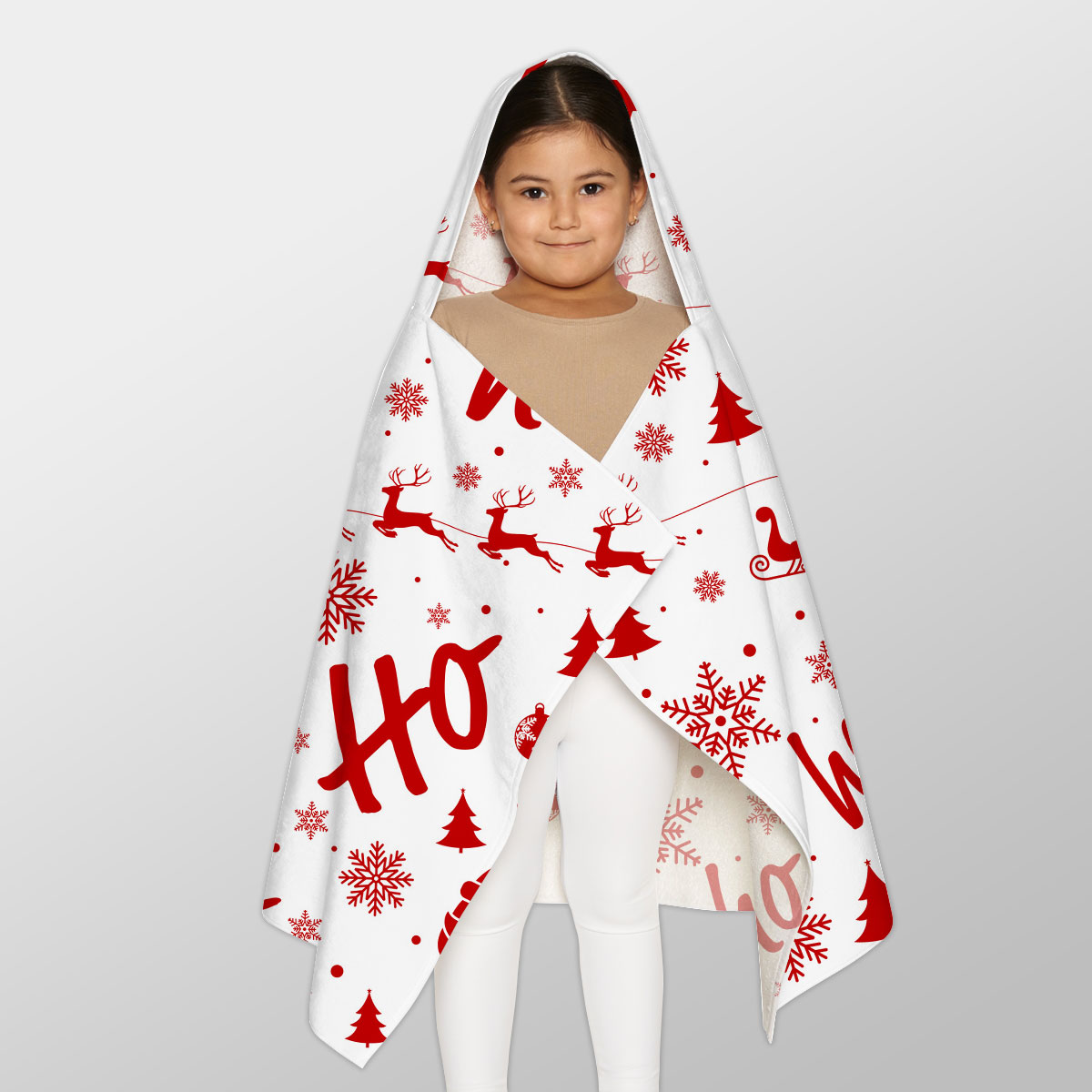 Santa Claus, Santas Reindeer And Christmas Sleigh On The Snowflake Background Youth Hooded Towel