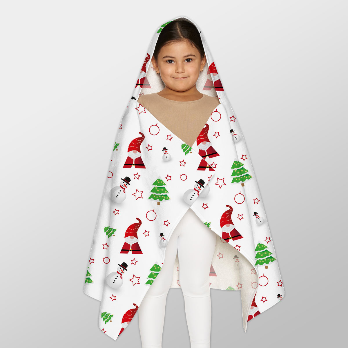 Santa Claus, Snowman Clipart And Pine Tree Silhouette Seamless Pattern Youth Hooded Towel