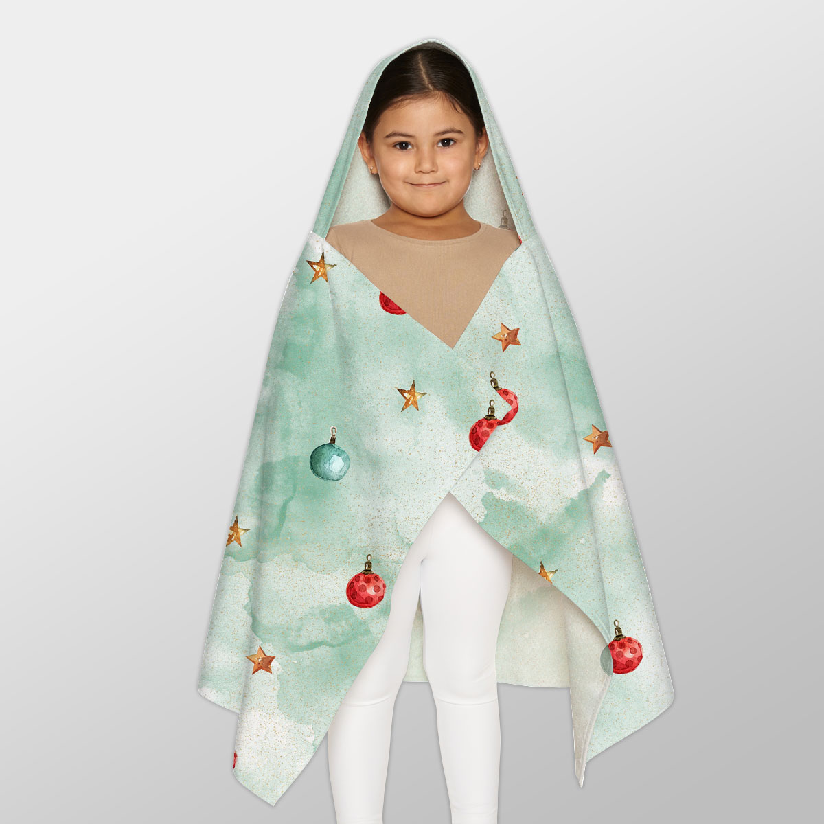 Watercolor Christmas Balls And Stars Pattern Youth Hooded Towel
