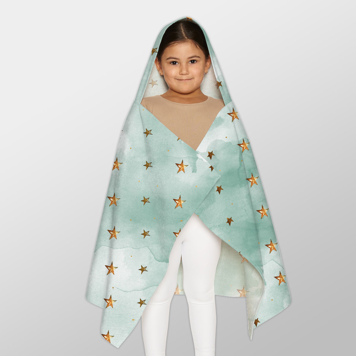 Watercolor Gold Christmas Star Pattern Youth Hooded Towel