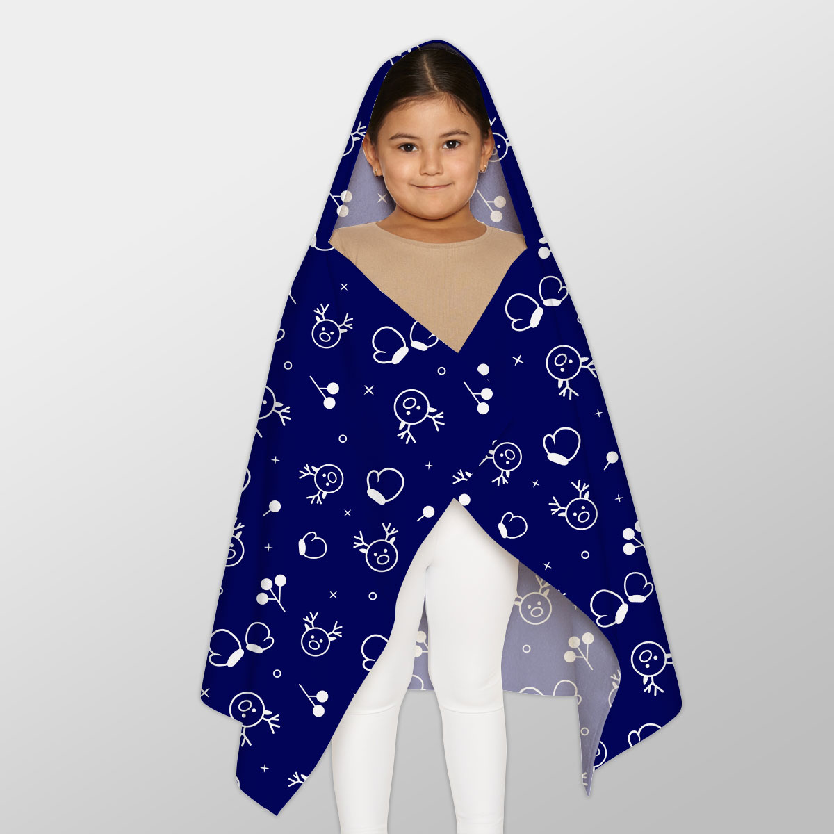 White And Blue Christmas Gloves And Reindeer Youth Hooded Towel