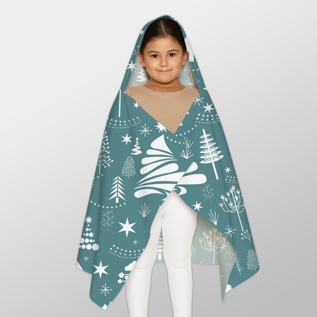 White And Blue Pine Tree Silhouette Pattern Youth Hooded Towel