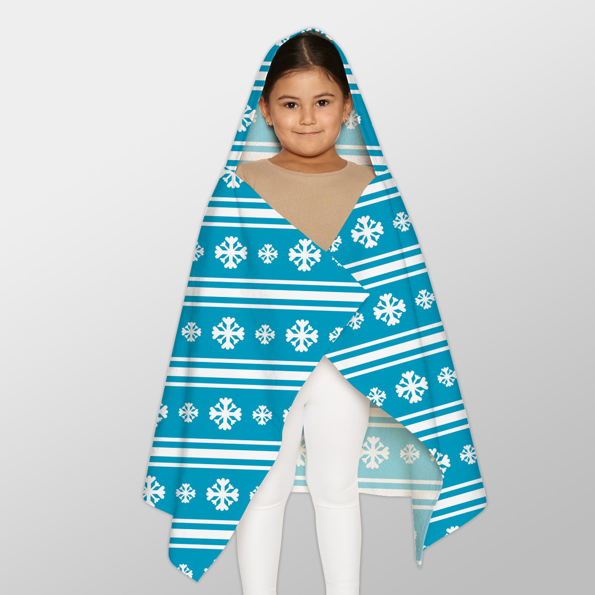 White And Blue Snowflake Christmas Youth Hooded Towel