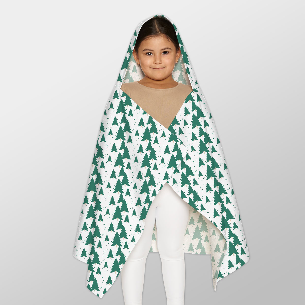 White And Green Christmas Tree Youth Hooded Towel