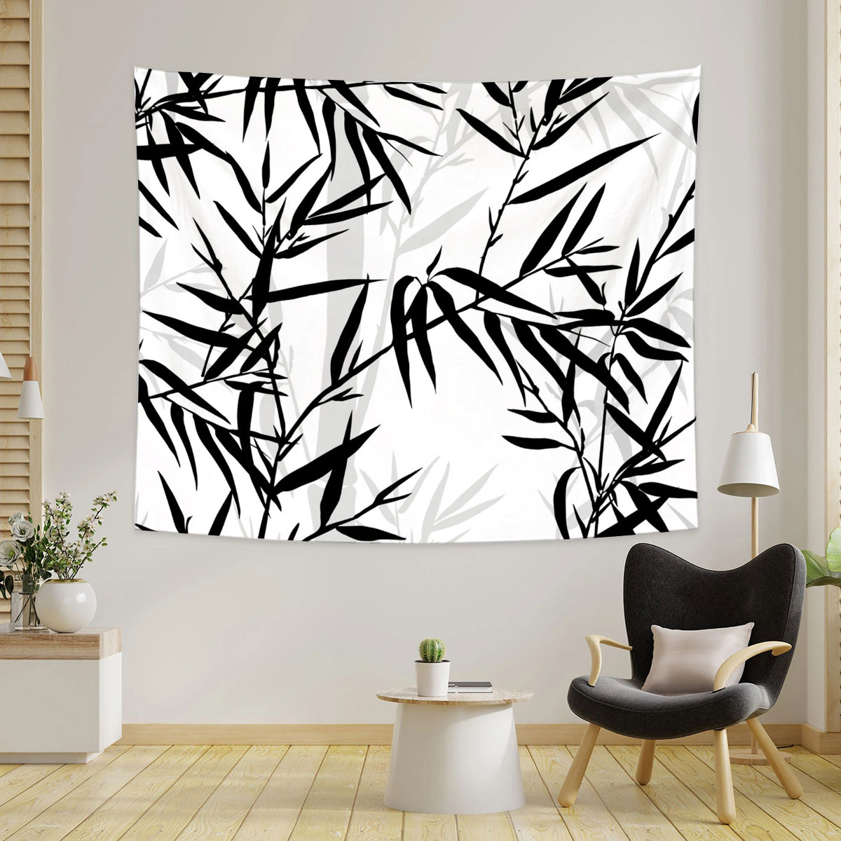 Black And White Bamboo Leaves Tapestry