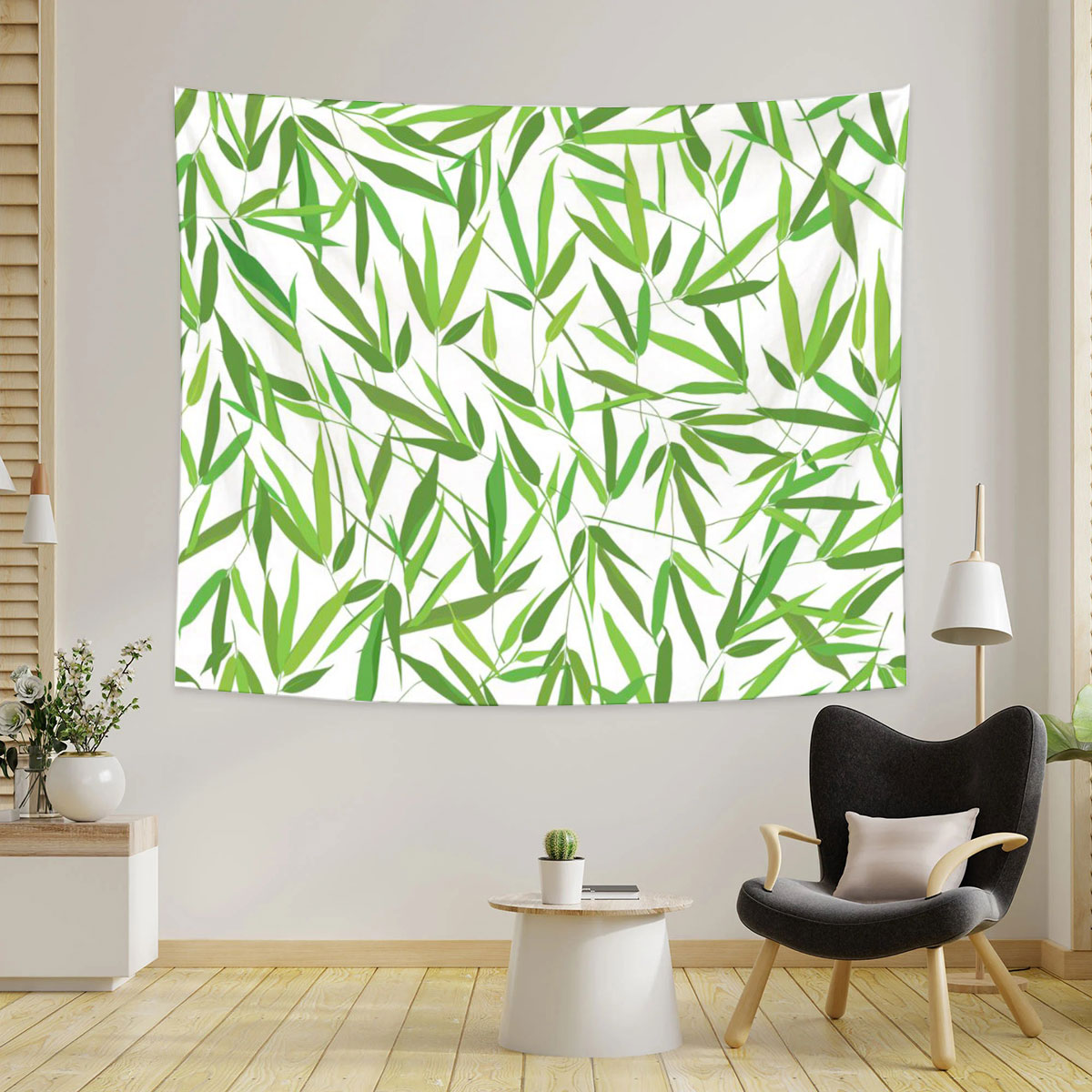 Floral Bamboo Leaves Tapestry