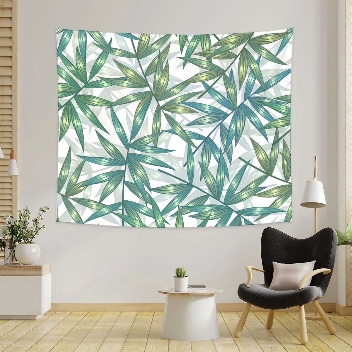 Green Gold Bamboo Leaves Tapestry