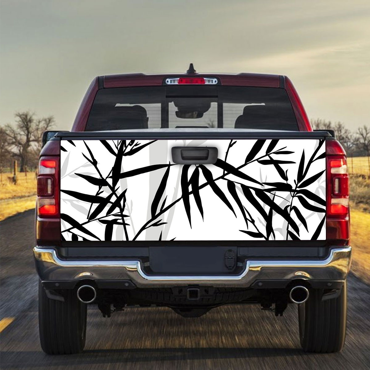 Black And White Bamboo Leaves Truck Bed Decal