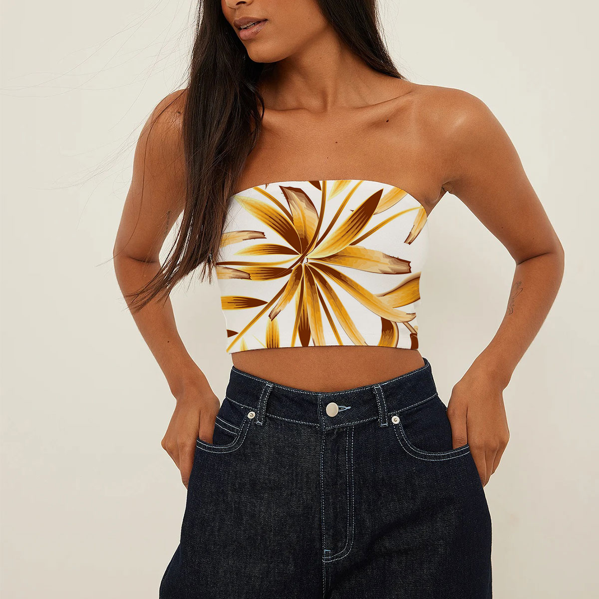 Abstract Bamboo Leaf Tube Top
