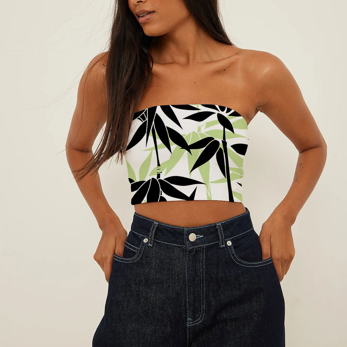 Floral Bamboo Leaves Nature Leaf Tube Top