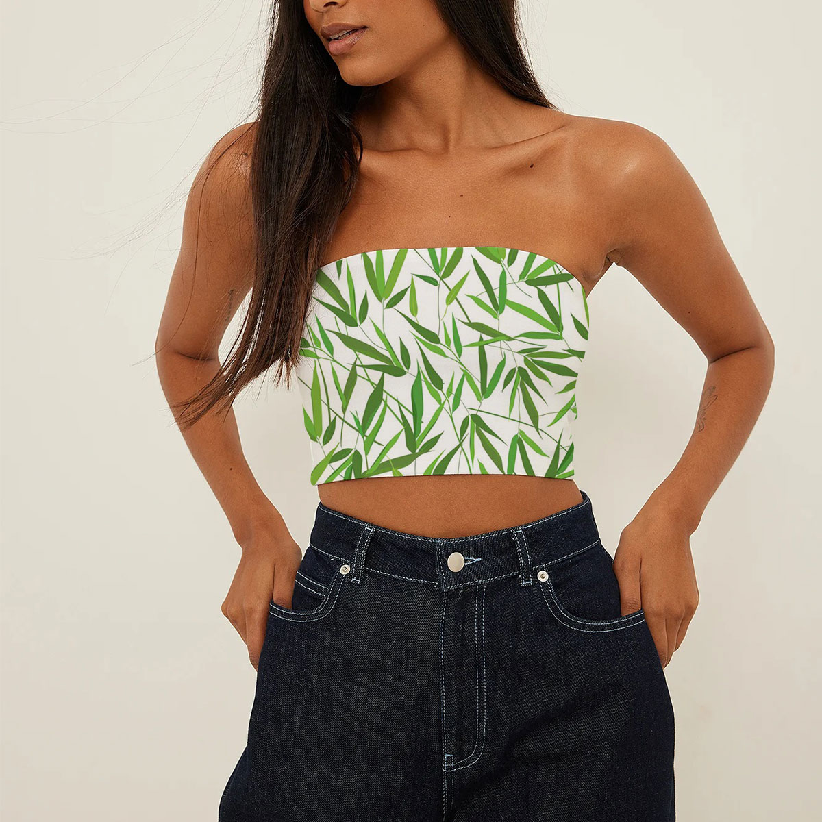 Floral Bamboo Leaves Tube Top