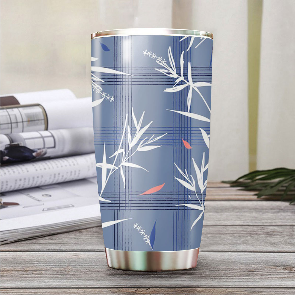 Beautiful With Bamboo Leaves On Blue Tumbler