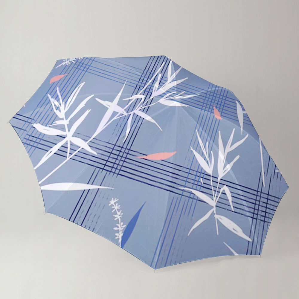Beautiful With Bamboo Leaves On Blue Umbrella