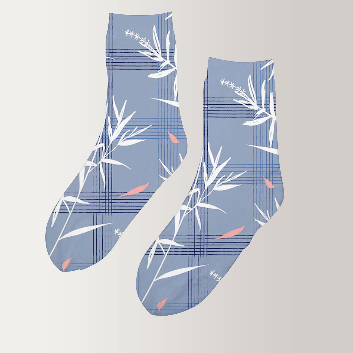 Beautiful With Bamboo Leaves On Blue 3D Socks