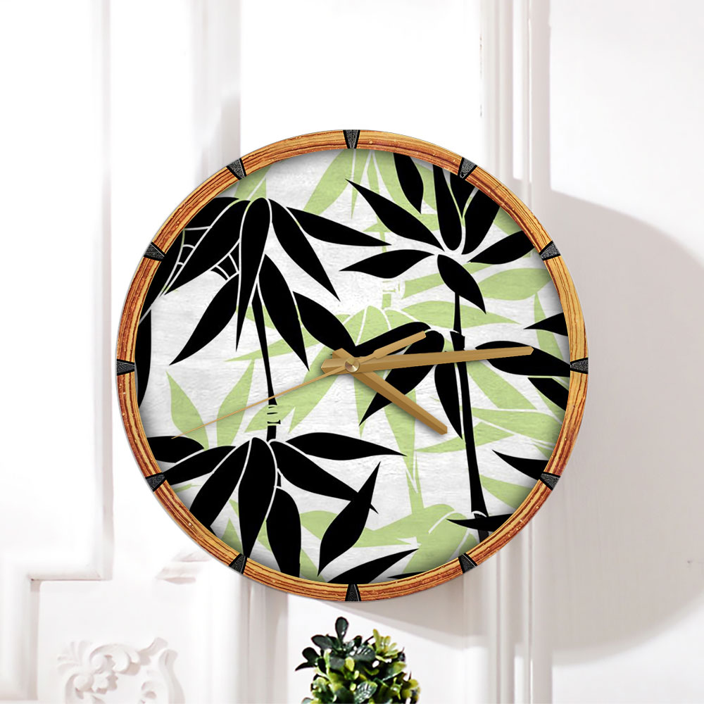 Floral Bamboo Leaves Nature Leaf Wall Clock