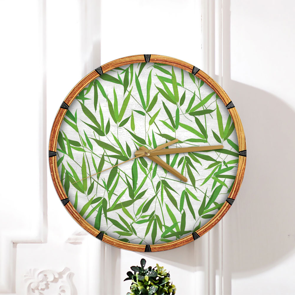 Floral Bamboo Leaves Wall Clock