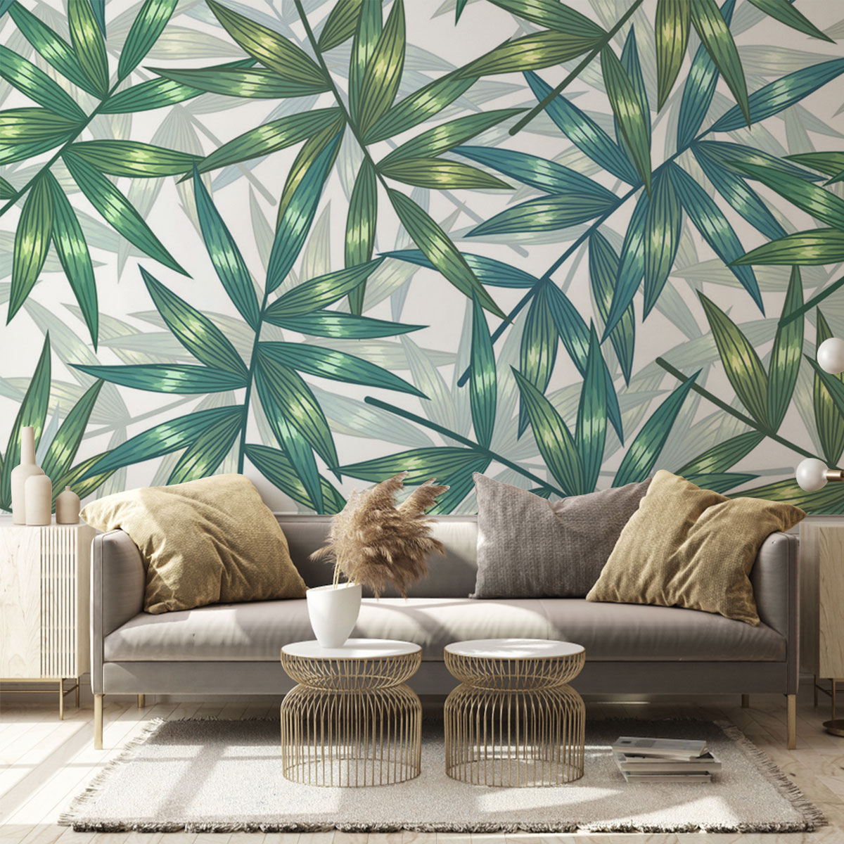 Green Gold Bamboo Leaves Wall Mural