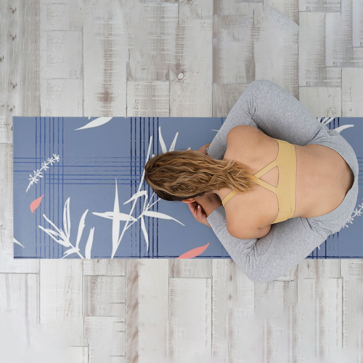 Beautiful With Bamboo Leaves On Blue Yoga Mat