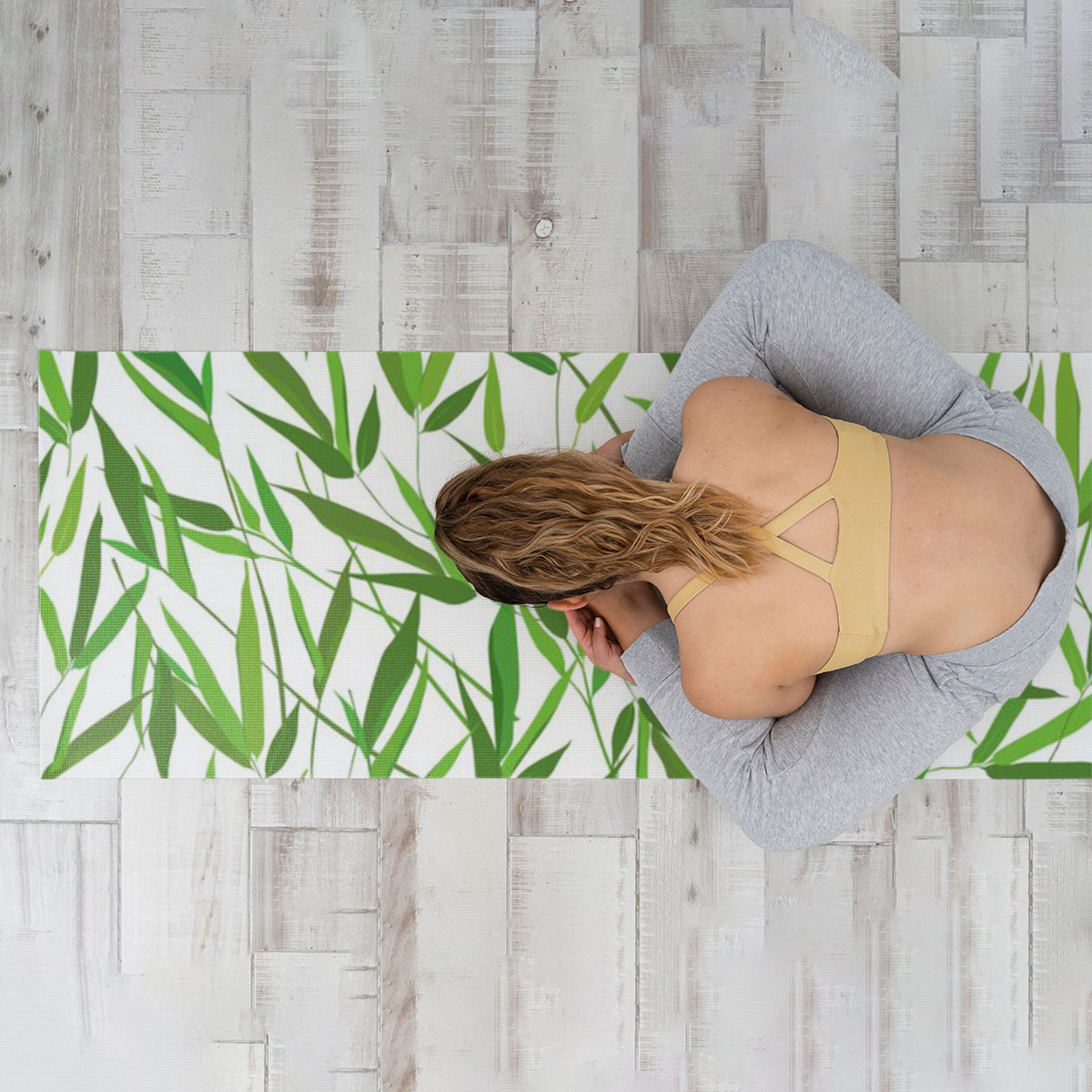 Floral Bamboo Leaves Yoga Mat